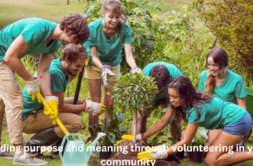 A group of individuals with obscured faces wearing green t-shirts and gloves engaged in a community gardening project.