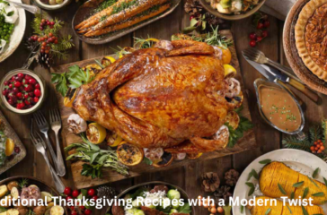 A roasted turkey takes center stage on a festive Thanksgiving table surrounded by various dishes, including green beans, corn, salads, and pies.